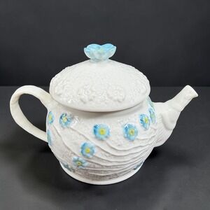 Belleek Ireland Forget Me Not Miniature Teapot Blue Floral Parian China 3x5